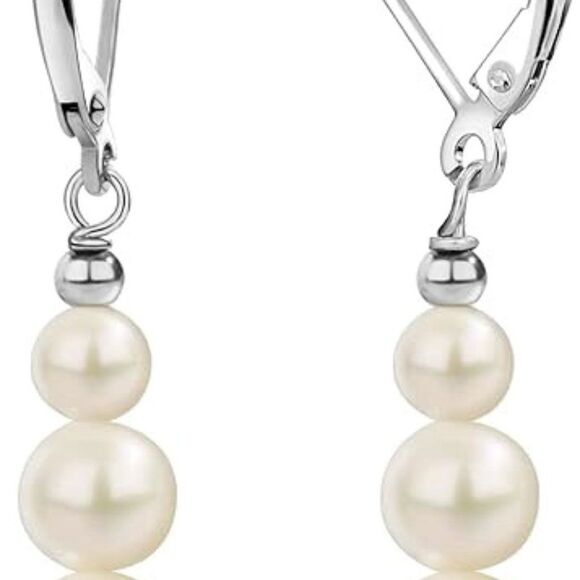 925 Sterling Silver Leverback Freshwater Pearls Earrings 3 Pearl Drop Dangle - Picture 3 of 3